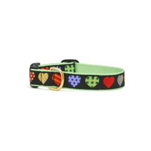 Sized Dog Collar with Brass Buckle and Colorful Hearts Pattern