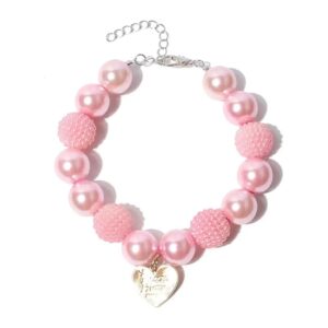 Sized Dog Pearl Necklace Collar with Heart-Shaped Pendant