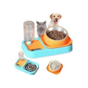 Sized Pets with Automatic Water Dispenser and Raised Slow Feeder