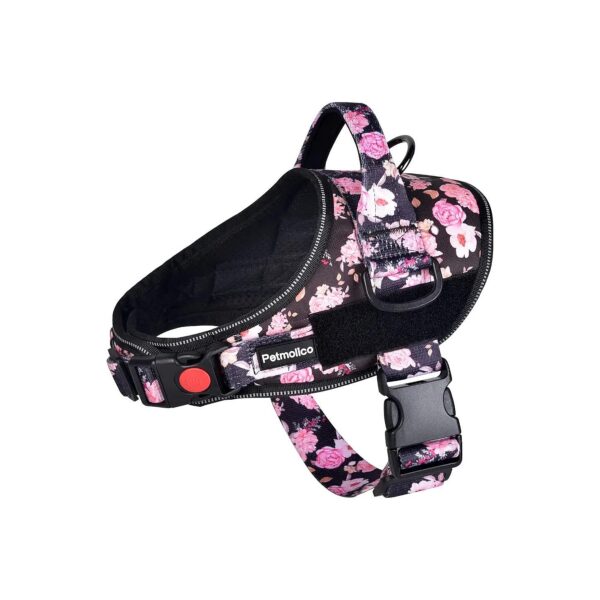 Sized Pink Rose Floral Dog Harness with Easy Control Handle and Soft Sponge Padding