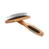 Slicker Style Pet Brush with Bamboo Wood Handle and Rubber Grips for Pet Grooming