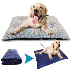 Slip Dog Bed with Extra Matching Cover Sheet, Large Size, Gray Velvet, and Navy Blue