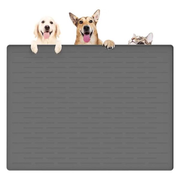 Slip Dog Feeding Mat, Raised Edge and Waterproof, Silicone, Dark Gray