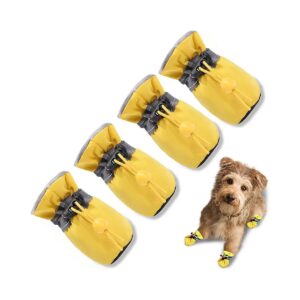 Slip Paw Protector Dog Boots with Reflective Straps for Small Medium Dogs Size 6 Yellow