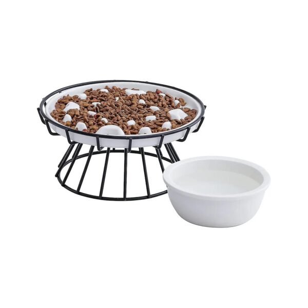 Slow Down Eating Ceramic Feeder Pet Bowl with Metal Stand for Cats and Dogs