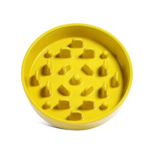 Slow Feeding Dog Bowl for Small Medium Breed Dogs 5 Cup Ceramic Yellow Design