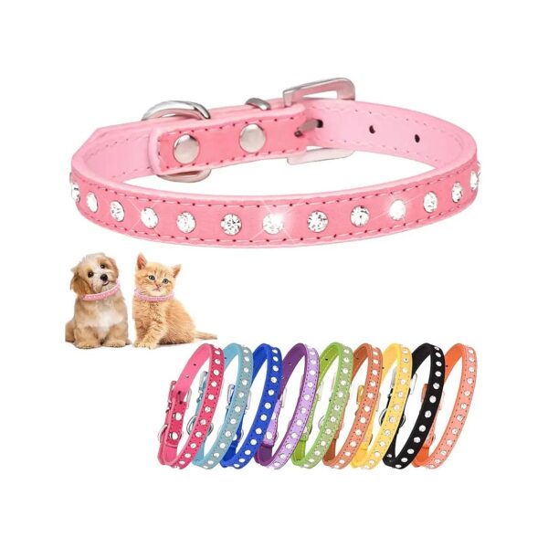 Small Adjustable Crystal Rhinestone Dog Collar with Sparkly Diamonds for XXS Pets