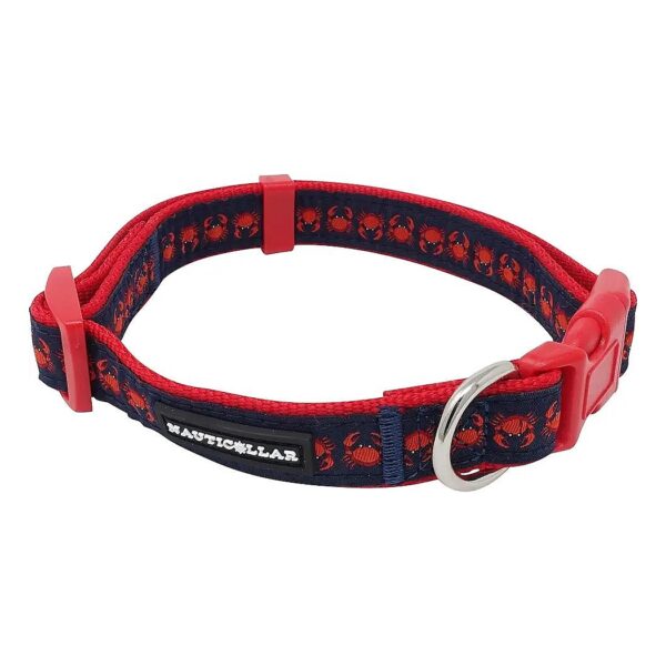 Small Adjustable Nautical Crab Nylon Ribbon Dog Collar with Red or Navy Colors