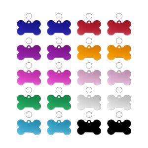 Small Aluminum Bone Shaped Pet ID Tags Identification Card with Key Ring for Dogs Cats