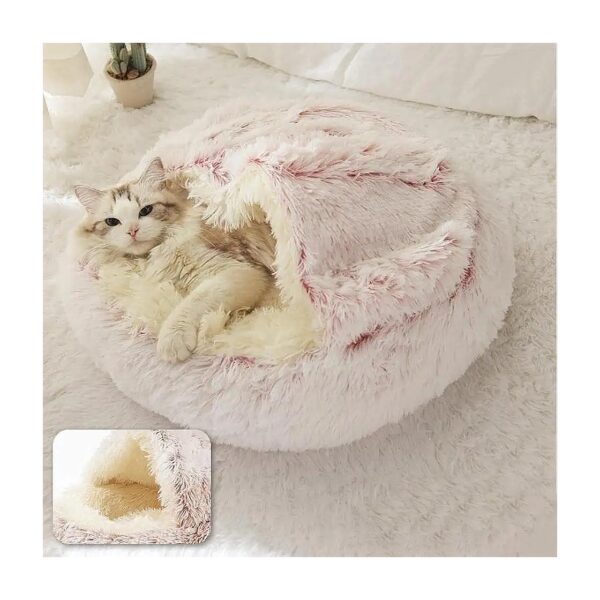 Small Animal Donut Bed with Faux Fur and Water/Dirt Resistant Base