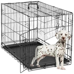 Small Black Metal Dog Crate with Double Doors and Secure Locking System