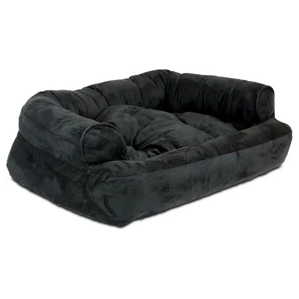 Small Black Overstuffed Luxury Dog Sofa with Premium Microsuede Cover