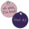 Small Black Pet ID Tag with Silly Font and Personalized Information