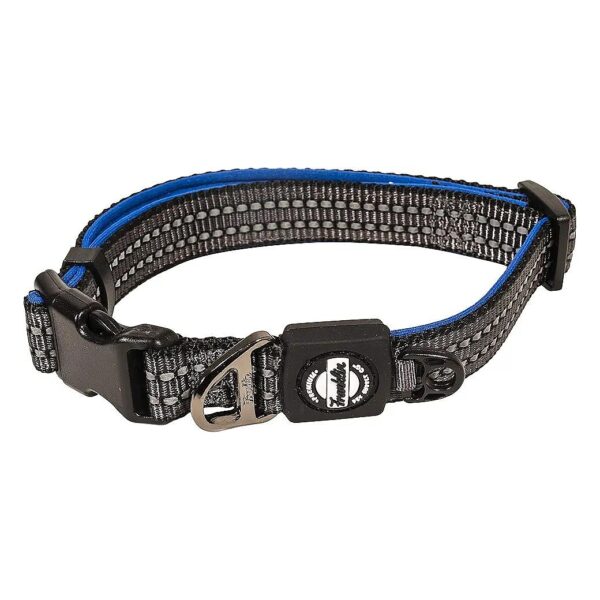 Small Blue Dog Collar with Reflective Trim and Adjustable Nylon Straps for Comfort Fit