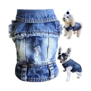 Small Blue Dog Jean Jacket Lapel Collar T-Shirt Costume for Small Medium Dogs Cats