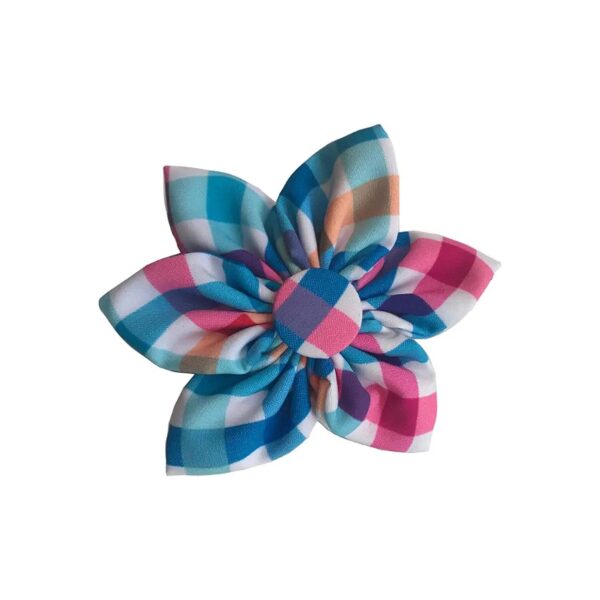 Small Blue Green Check Pinwheel Collar Accessory with Velcro Closure for Dogs Cats