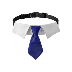 Small Blue White Polyester Dog Tie with Metal Buckle for Small Medium and Large Dogs