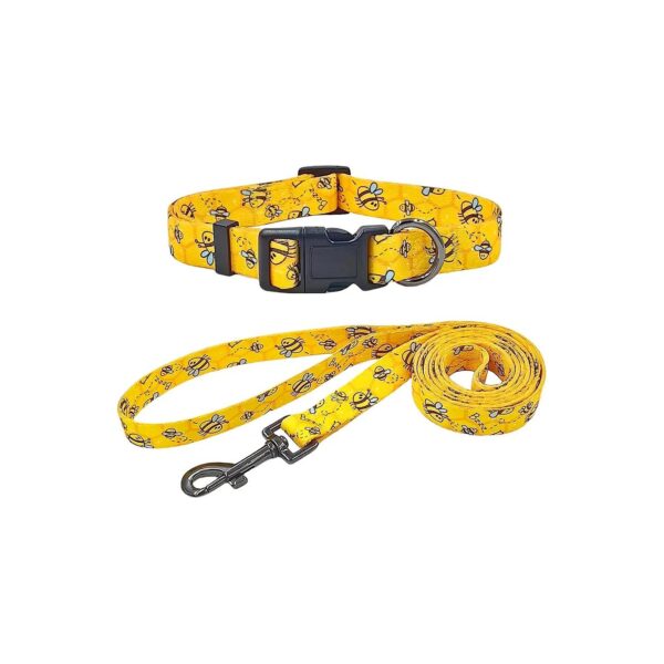 Small Breed Dog Adjustable Collar and Leash Combo Set in Yellow Bee