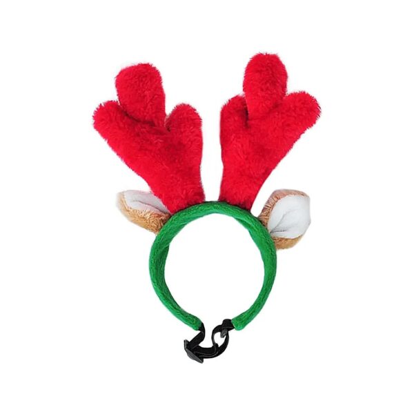 Small Breed Dog Antlers, Holiday Headband with Chin Strap and Fuzzy Ears