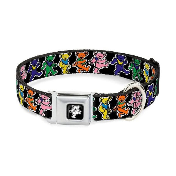 Small Breed Dog Collar with Multicolor Dancing Bears and Seatbelt Buckle