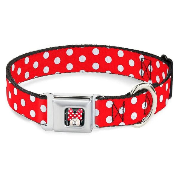 Small Breed Dog Collar with Red White Polka Dot Pattern and Seatbelt Buckle