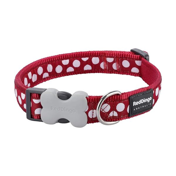 Small Breed Dog Collar with Red and White Dots and Stainless Steel Clip