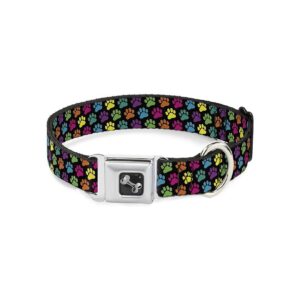 Small Breed Dog Collar with Seatbelt Style Buckle and Paw Print Pattern