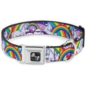 Small Breed Dog Collar with Unicorns in Rainbows and Sparkles Purple Color