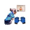 Small Breed Dog Grooming Essentials Including Hooded Bathrobe and Cleaning Gloves