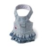 Small Breed Dog Harness Dress with Jean Fringe and Black Cotton Skull Accessory