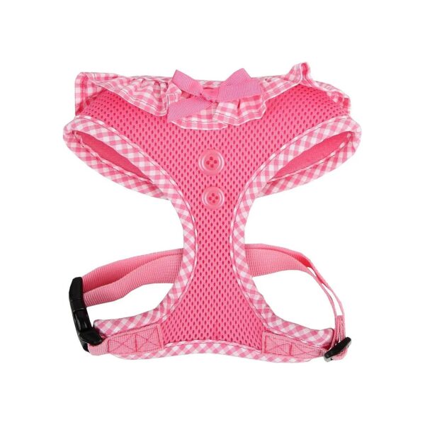 Small Breed Dog Harness in Pink with Comfortable Polyester Material and Checkered Pattern