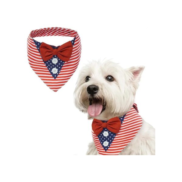 Small Breed Dog Independence Day Scarf with Adjustable Collar and Bow Tie