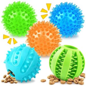 Small Breed Dog Toy Set with Squeaky Balls and Treat Balls for Interactive Play