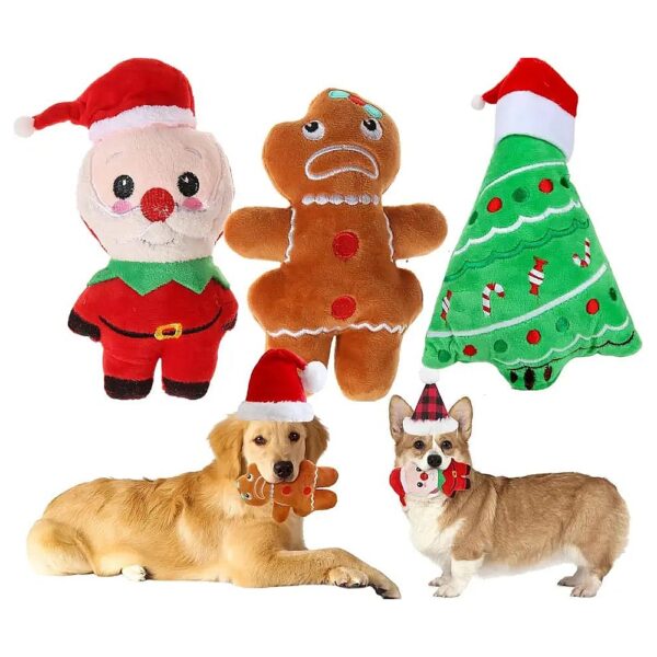 Small Christmas Dog Toy Gift Set - Soft Plush Squeaky Toys for Tiny to Medium Dogs