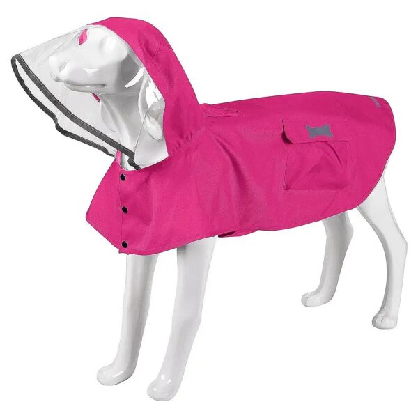 Small Dark Pink Waterproof Dog Raincoat with Reflective Strips Adjustable Straps and Hood