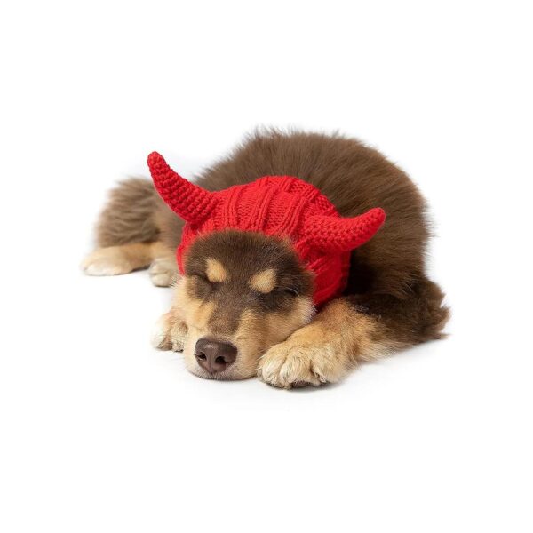 Small Devil Costume for Dogs and Cats with Soft Yarn Ear Covers for Halloween