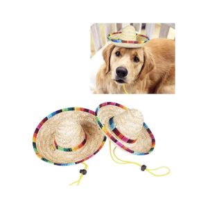 Small Dog Adjustable Straw Hat with Chin Strap for Funny and Lovely Mexican Party Costume