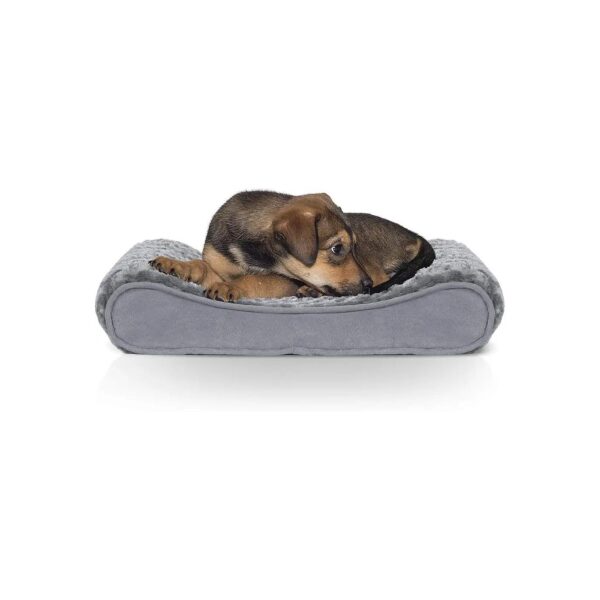 Small Dog Bed with Gray Faux Fur and Orthopedic Foam for Ergonomic Comfort and Support