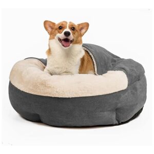 Small Dog Bed with Hooded Blanket for Anxiety Relief and Cozy Sleep