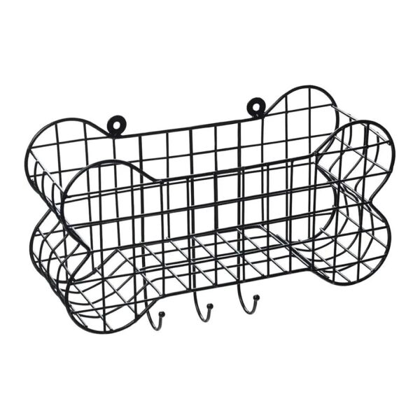 Small Dog Bone Wire Storage Shelf with Hanging Hooks for Pet Toys and Brushes