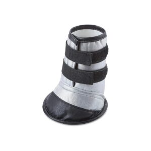 Small Dog Boot for Injured Paw Protection Black Silver Adjustable Straps