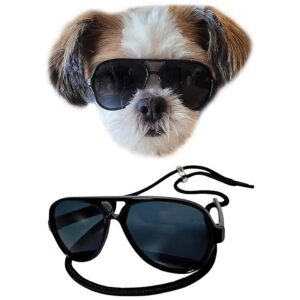 Small Dog Breed Sunglasses Black Aviator Goggles for 15lbs Canines