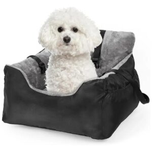 Small Dog Car Seat Booster with Double-Sided Cushion and Adjustable Safety Leash