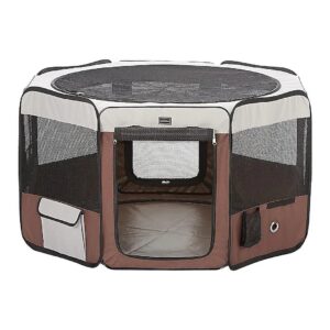 Small Dog Cat Rabbit Playpen with Carrying Case and Secure Zippered Doors and Pockets