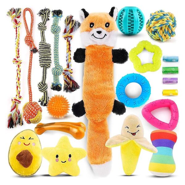 Small Dog Chew Toys 21 Pack for Teething Pets Cute Squeak Toys