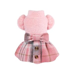 Small Dog Clothes for Girls with Fleece Dog Hood and Plaid Pattern