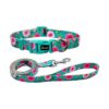 Small Dog Collar and Leash Combo Set with Rose Pattern and 5ft Long Leash