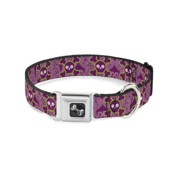 Small Dog Collar with 5 Wide Seatbelt Buckle and Cute Skulls Design