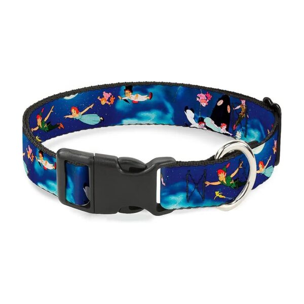 Small Dog Collar with Plastic Buckle Peter Pan Flying Scene Polyester Material