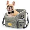 Small Dog Console Car Seat for Comfortable Rides with Safety Belts and Storage Pocket